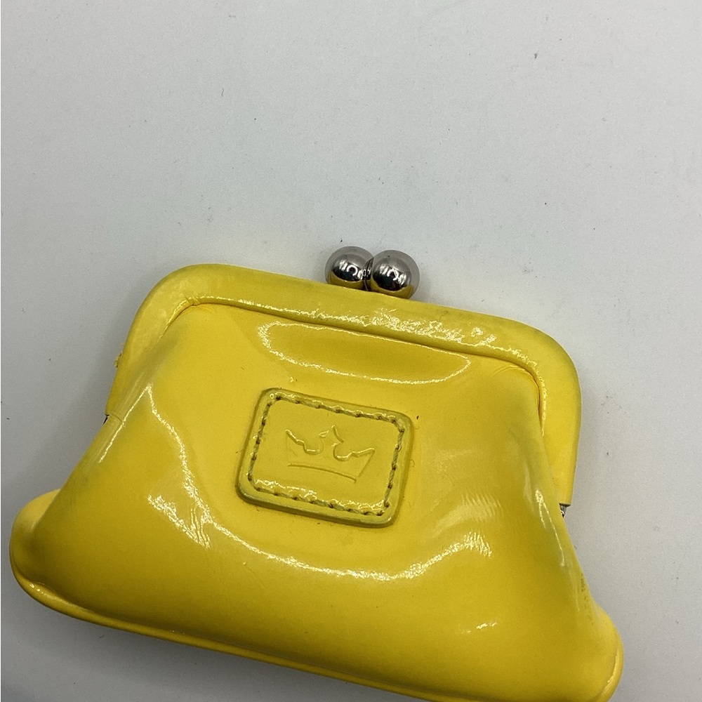Baekgaard  RARE Yellow Banana Patent Faux Leather Coin Purse Snap Close 4”x3”